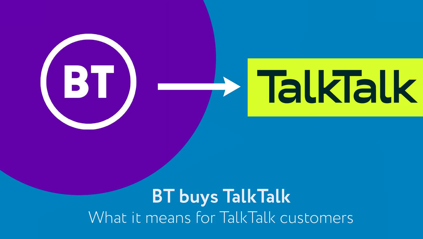 The Bt logo with an arrow pointing to the TalkTalk logo